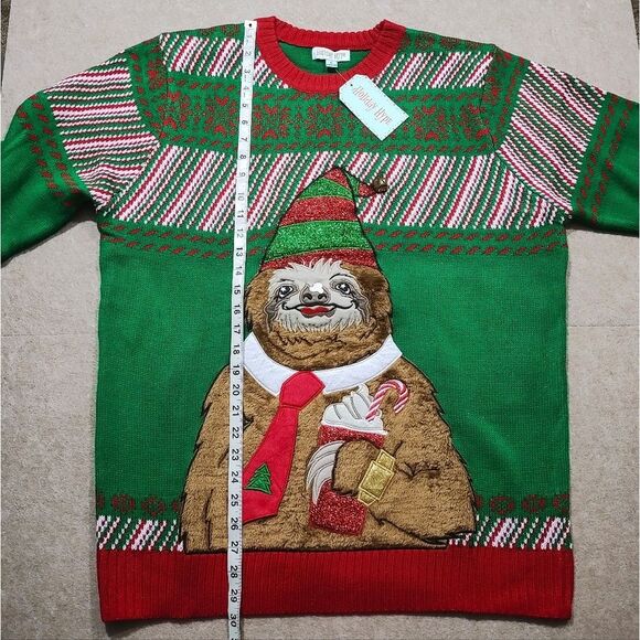 Holiday Dad Sloth Christmas Long Sleeve Pullover Mens Sloth #8 - Picture 5 of 6